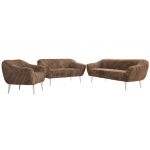 Zestaw PIRS 3+2+1 - brązowy, sztruks - nóżki,  biały