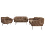 Zestaw PIRS 3+2+1 - brązowy, sztruks - nóżki,  biały