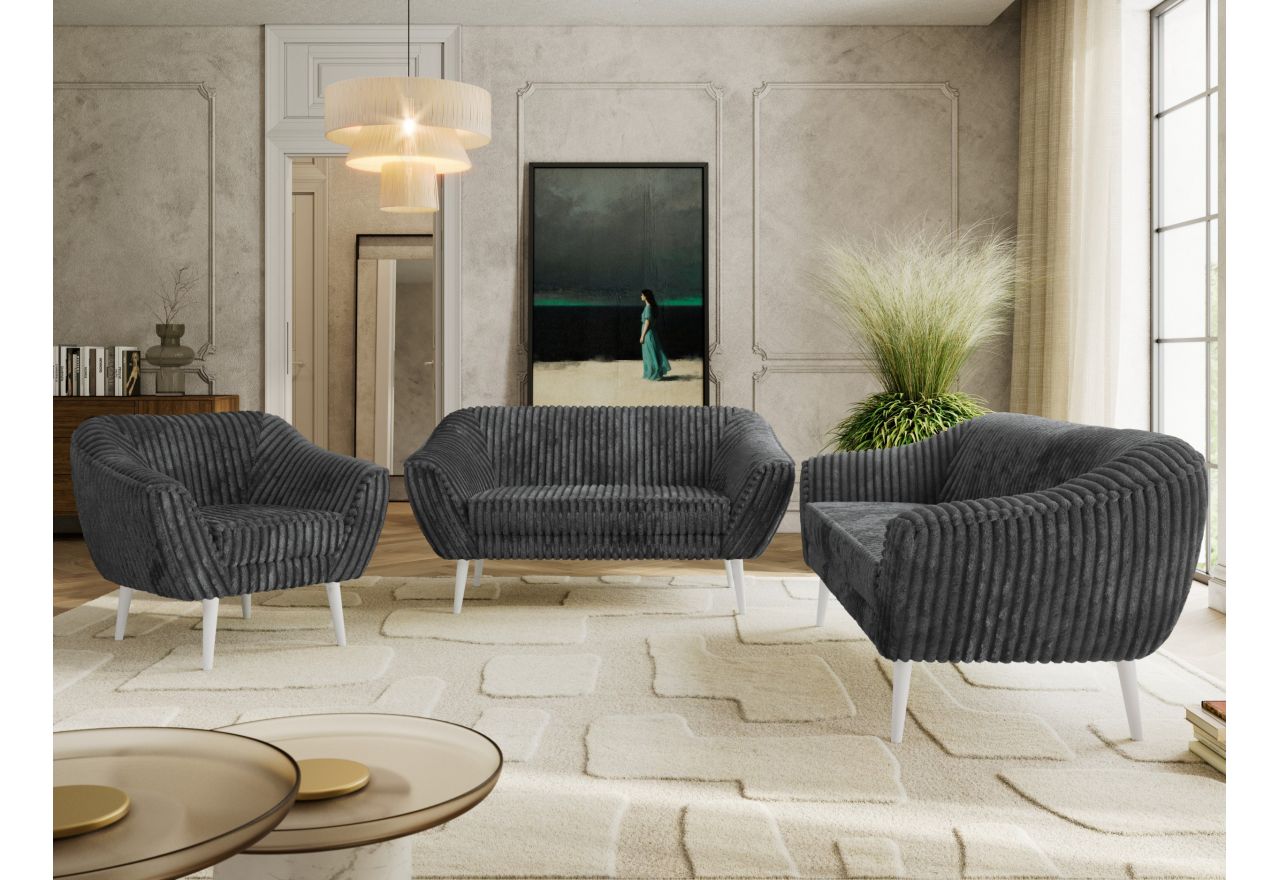 Zestaw PIRS 3+2+1 - szary, sztruks - nóżki,  biały