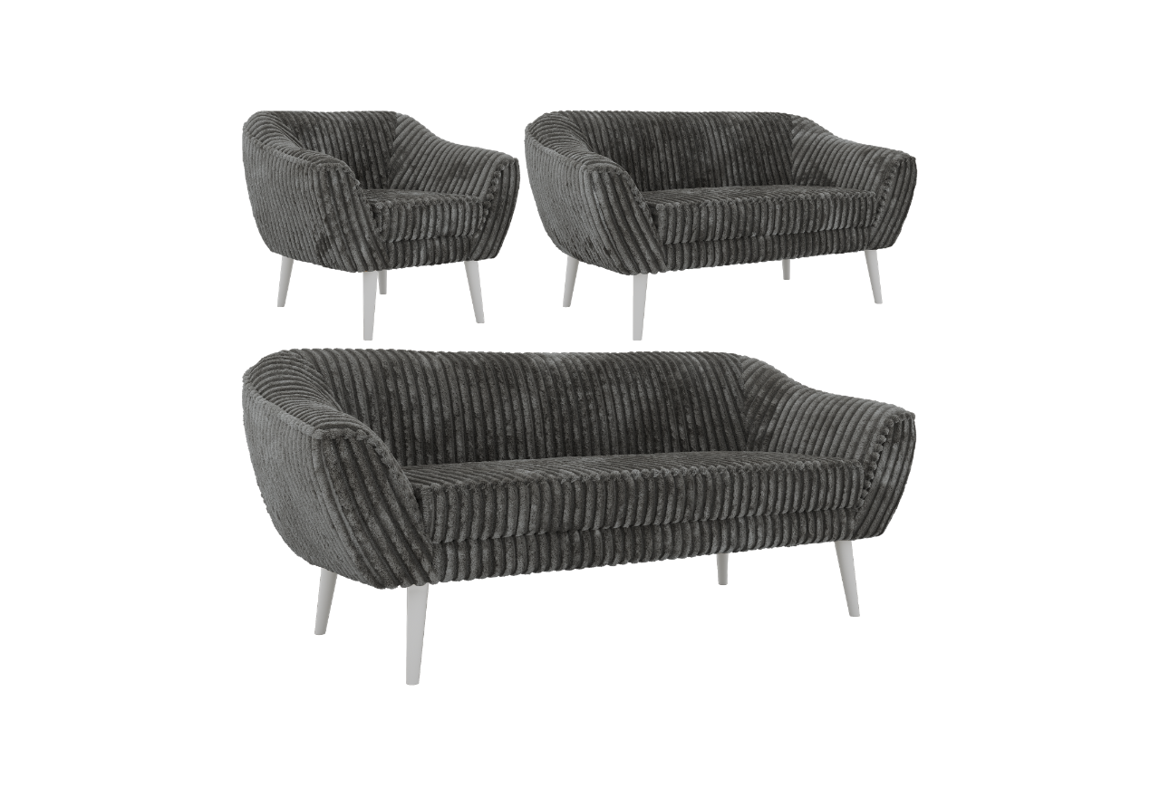 Zestaw PIRS 3+2+1 - szary, sztruks - nóżki,  biały