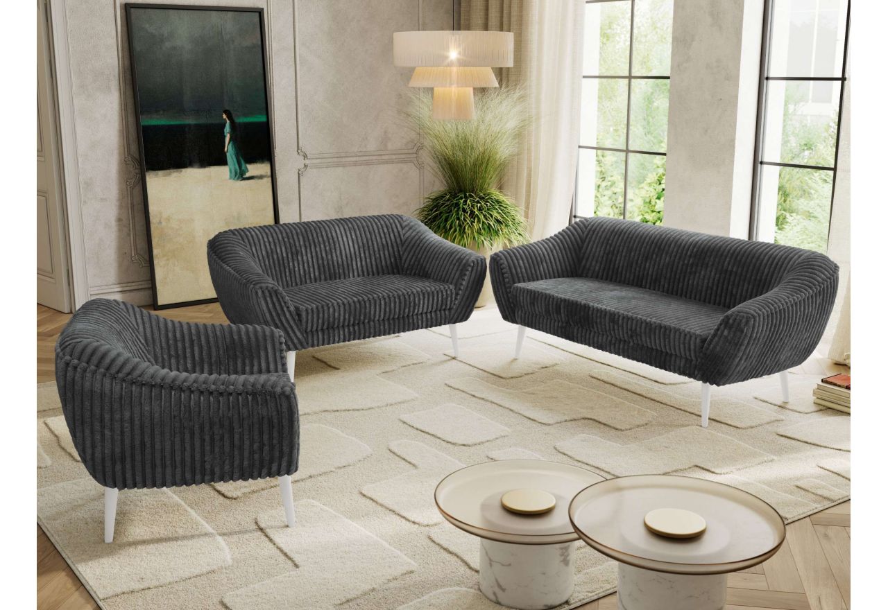 Zestaw PIRS 3+2+1 - szary, sztruks - nóżki,  biały