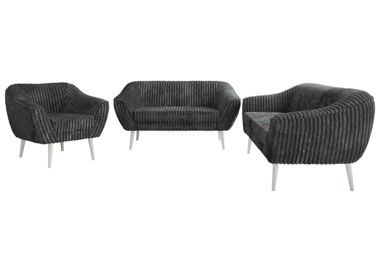 Zestaw PIRS 3+2+1 - szary, sztruks - nóżki,  biały