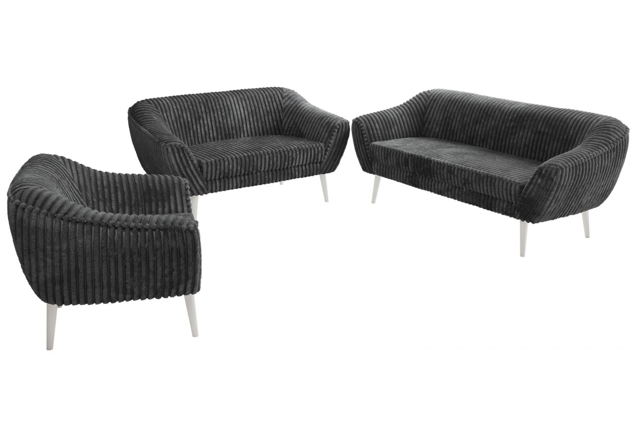 Zestaw PIRS 3+2+1 - szary, sztruks - nóżki,  biały