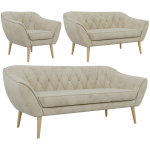 Zestaw PIRS 3+2+1 - kremowy, welwet - nóżki,  buk