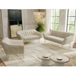 Zestaw PIRS 3+2+1 - kremowy, welwet - nóżki,  buk