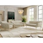 Zestaw PIRS 3+2+1 - kremowy, welwet - nóżki,  buk