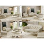 Zestaw PIRS 3+2+1 - kremowy, welwet - nóżki,  buk