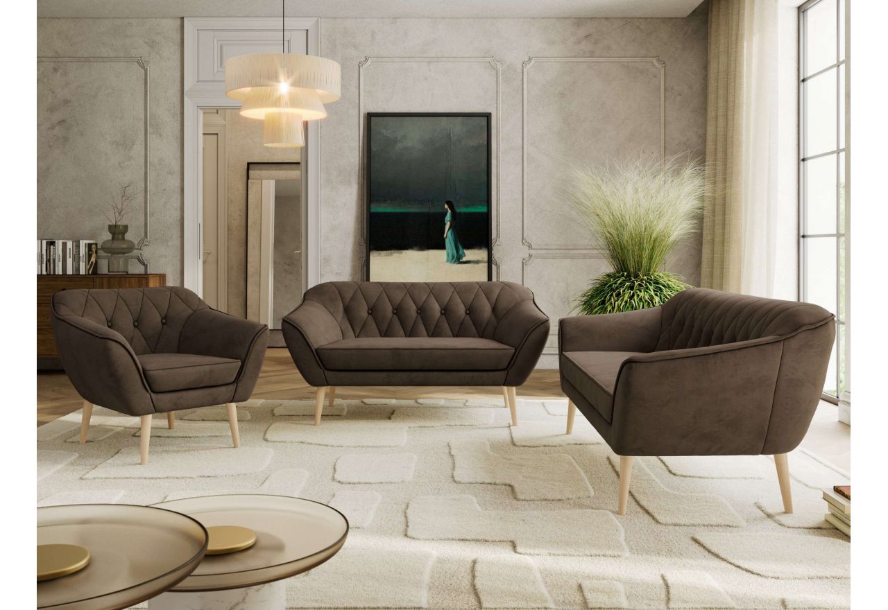 Zestaw PIRS 3+2+1 - brązowy, welwet - nóżki,  buk