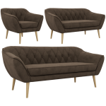 Zestaw PIRS 3+2+1 - brązowy, welwet - nóżki,  buk