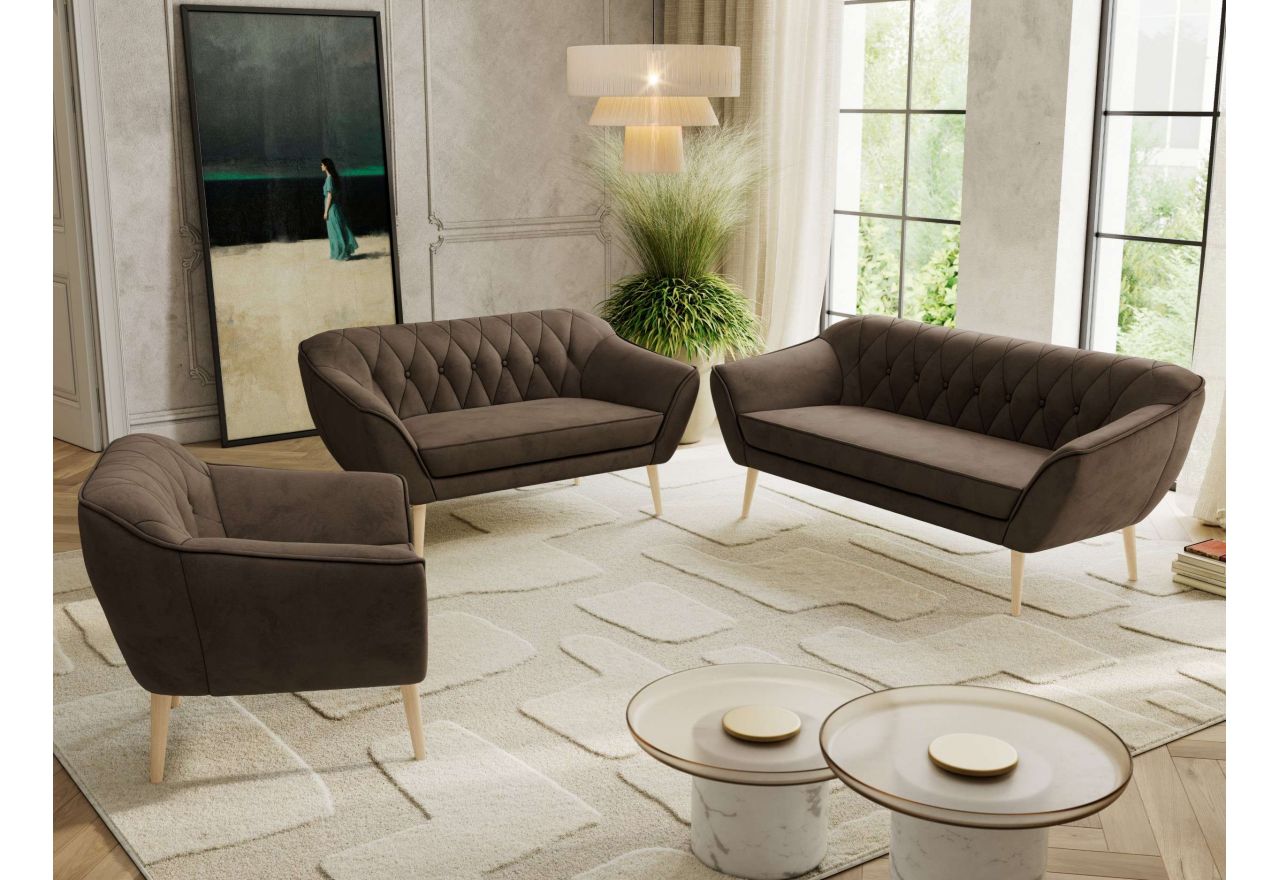 Zestaw PIRS 3+2+1 - brązowy, welwet - nóżki,  buk