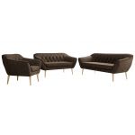 Zestaw PIRS 3+2+1 - brązowy, welwet - nóżki,  buk