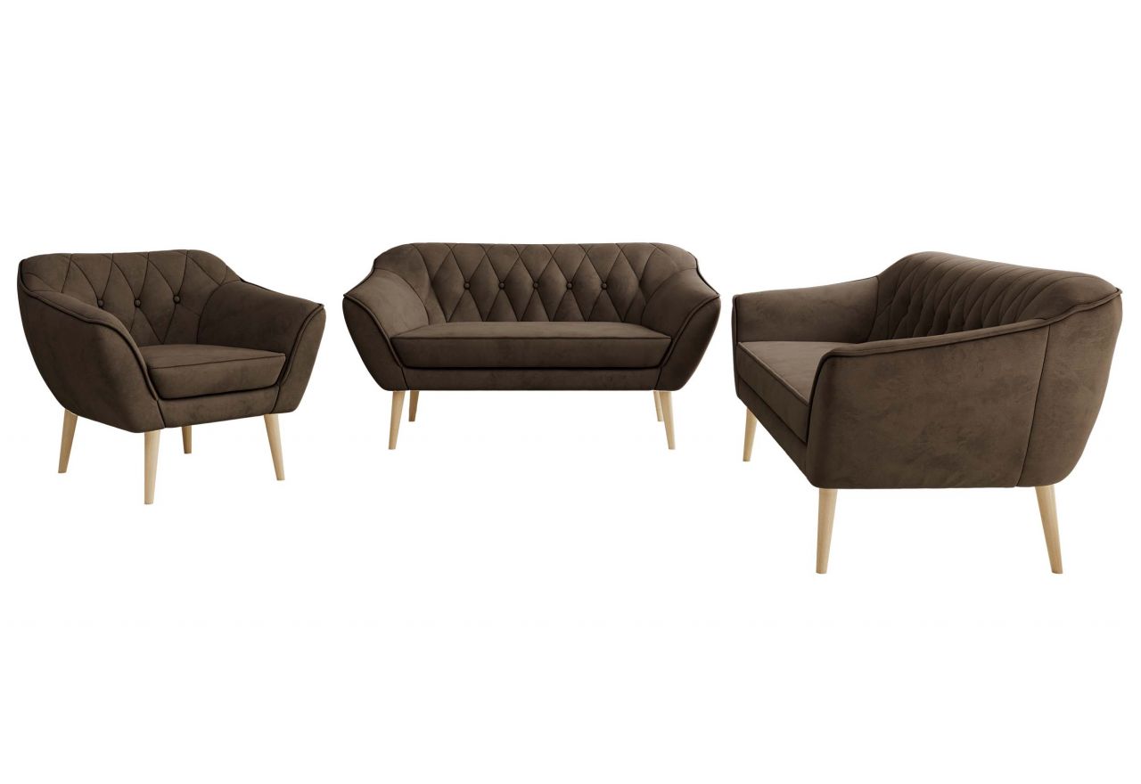 Zestaw PIRS 3+2+1 - brązowy, welwet - nóżki,  buk