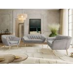 Zestaw PIRS 3+2+1 - jasnoszary, welwet - nóżki,  buk