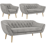 Zestaw PIRS 3+2+1 - jasnoszary, welwet - nóżki,  buk