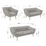 Zestaw PIRS 3+2+1 - jasnoszary, welwet - nóżki,  buk