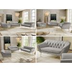 Zestaw PIRS 3+2+1 - jasnoszary, welwet - nóżki,  buk