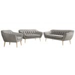 Zestaw PIRS 3+2+1 - jasnoszary, welwet - nóżki,  buk