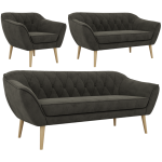 Zestaw PIRS 3+2+1 - ciemnoszary, welwet - nóżki,  buk