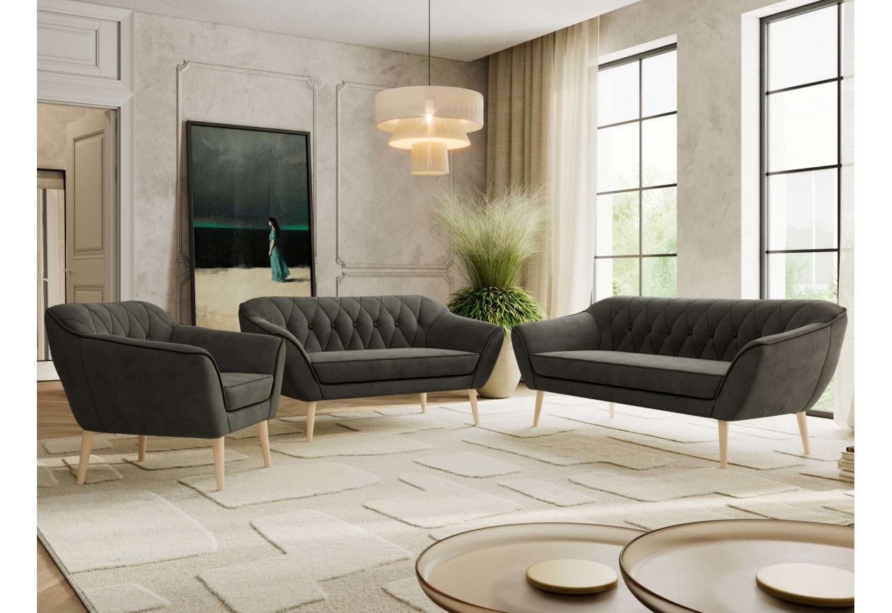 Zestaw PIRS 3+2+1 - ciemnoszary, welwet - nóżki,  buk