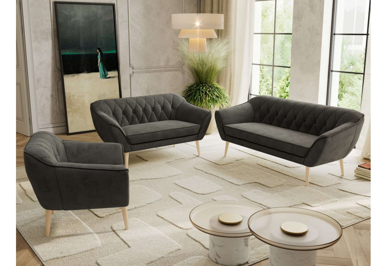 Zestaw PIRS 3+2+1 - ciemnoszary, welwet - nóżki,  buk