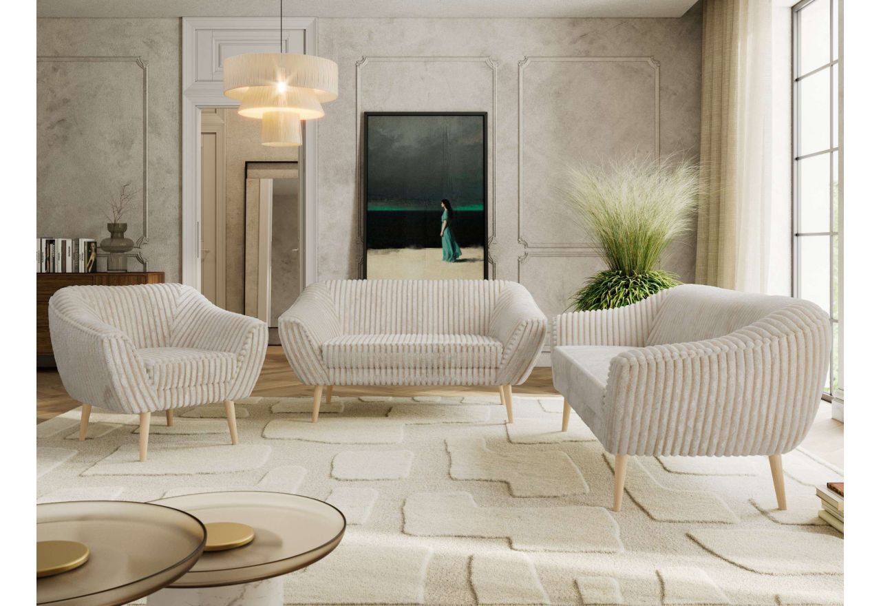 Zestaw PIRS 3+2+1 - beżowy, sztruks - nóżki,  buk