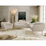 Zestaw PIRS 3+2+1 - beżowy, sztruks - nóżki,  buk