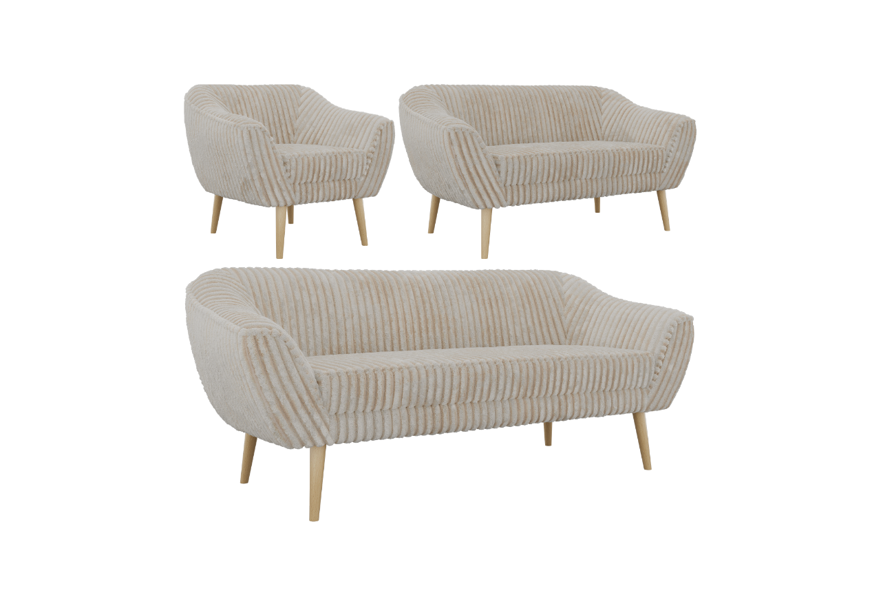 Zestaw PIRS 3+2+1 - beżowy, sztruks - nóżki,  buk