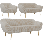 Zestaw PIRS 3+2+1 - beżowy, sztruks - nóżki,  buk