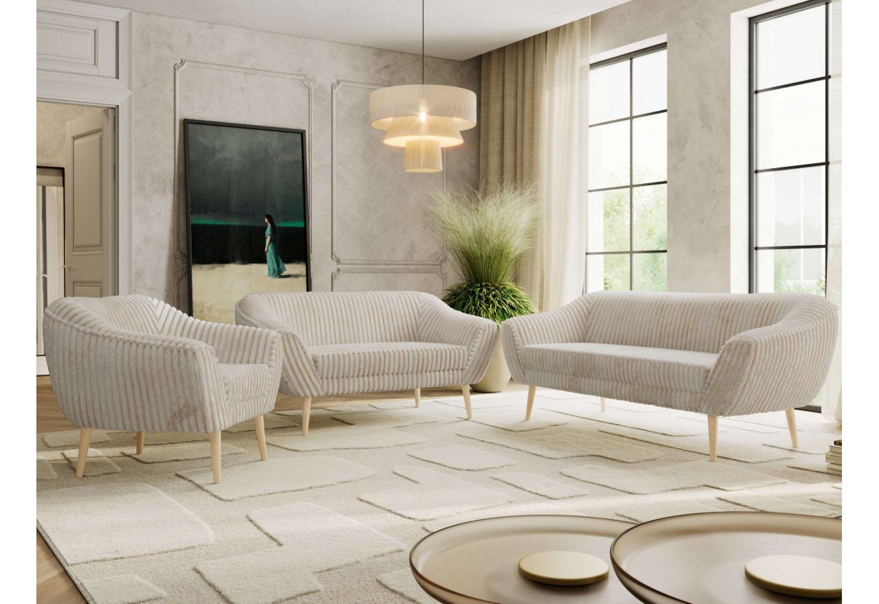 Zestaw PIRS 3+2+1 - beżowy, sztruks - nóżki,  buk