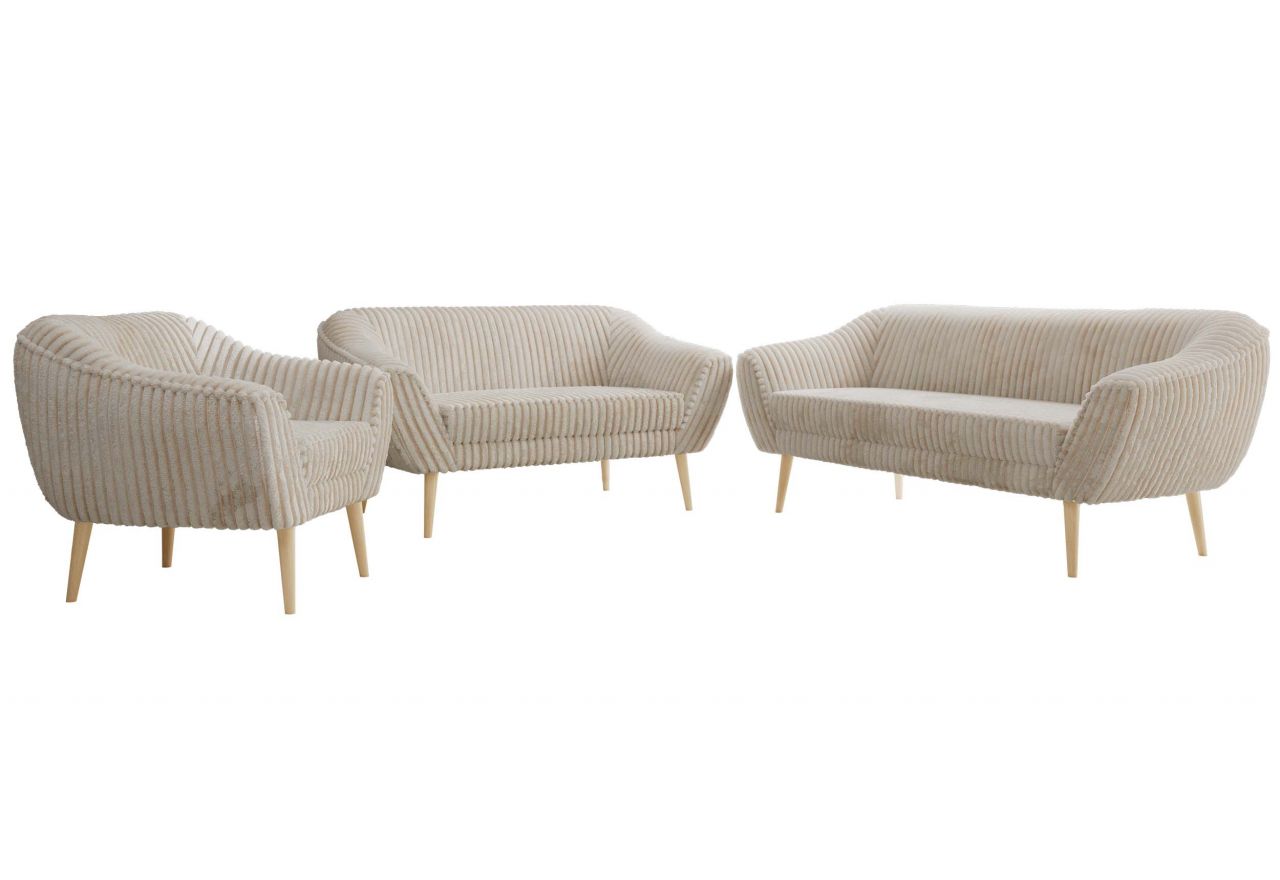 Zestaw PIRS 3+2+1 - beżowy, sztruks - nóżki,  buk