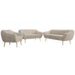 Zestaw PIRS 3+2+1 - beżowy, sztruks - nóżki,  buk