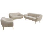 Zestaw PIRS 3+2+1 - beżowy, sztruks - nóżki,  buk