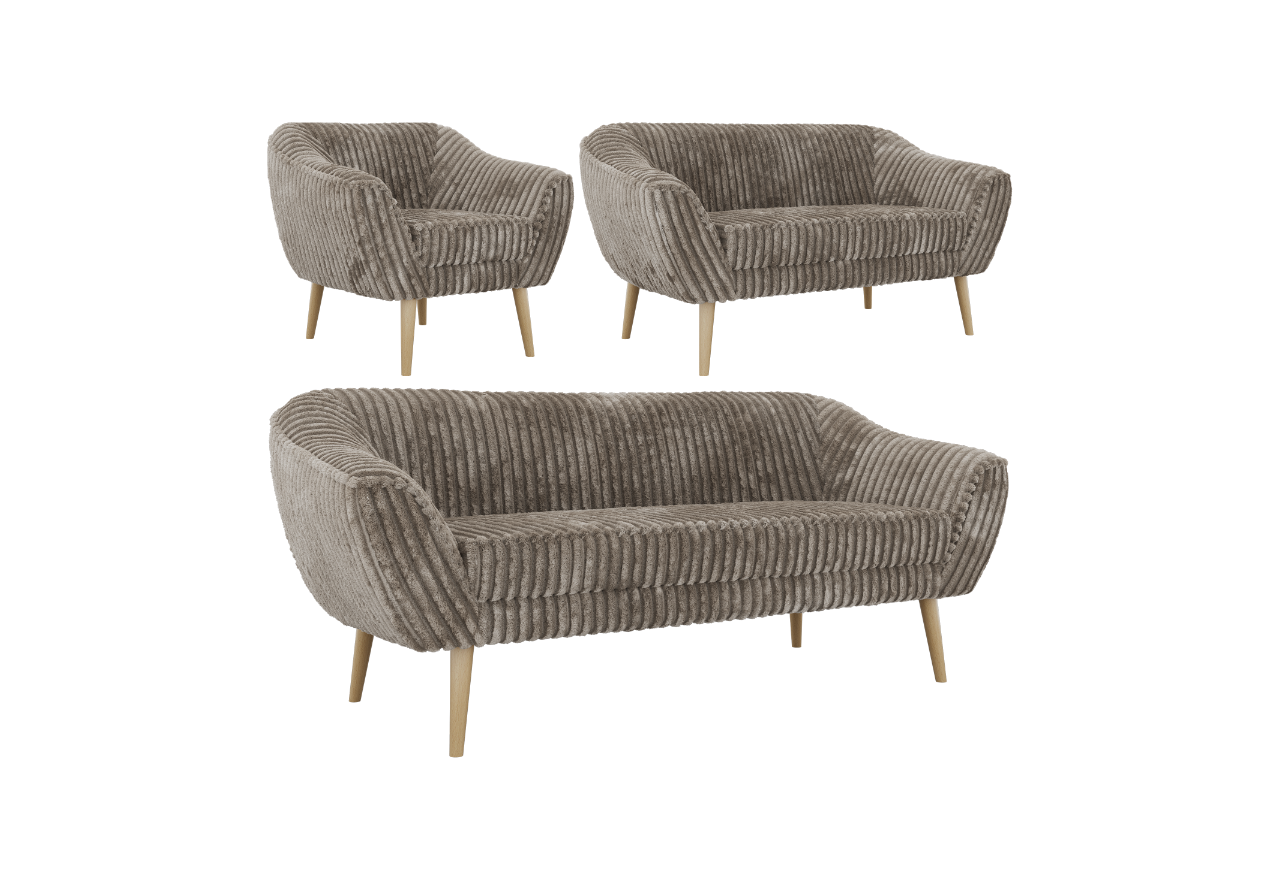 Zestaw PIRS 3+2+1 - jasnobrązowy, sztruks - nóżki,  buk