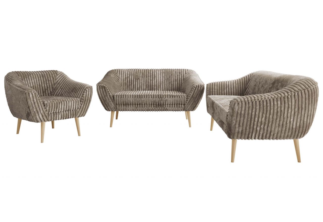 Zestaw PIRS 3+2+1 - jasnobrązowy, sztruks - nóżki,  buk