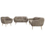 Zestaw PIRS 3+2+1 - jasnobrązowy, sztruks - nóżki,  buk