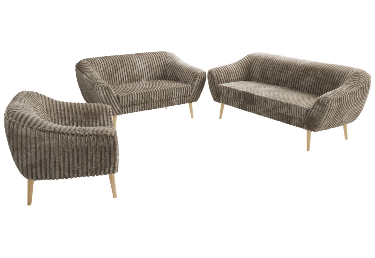 Zestaw PIRS 3+2+1 - jasnobrązowy, sztruks - nóżki,  buk