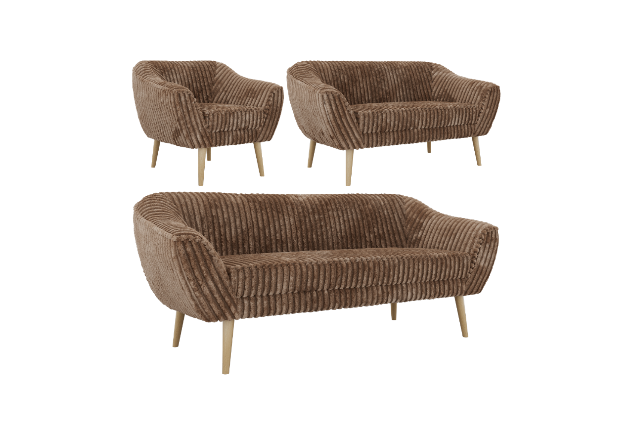 Zestaw PIRS 3+2+1 - brązowy, sztruks - nóżki,  buk