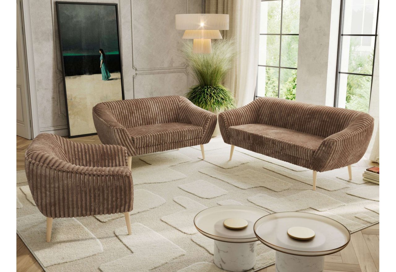 Zestaw PIRS 3+2+1 - brązowy, sztruks - nóżki,  buk