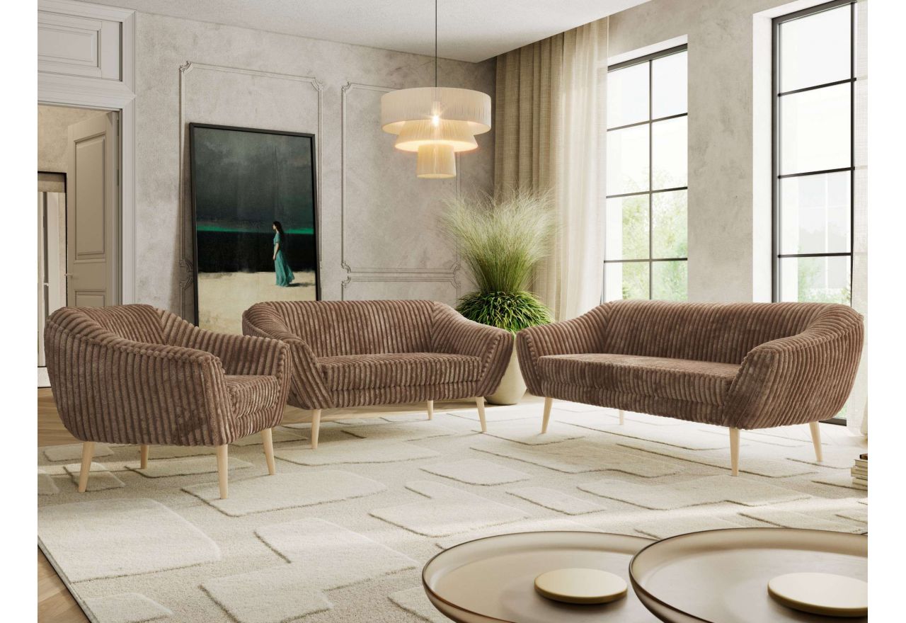 Zestaw PIRS 3+2+1 - brązowy, sztruks - nóżki,  buk