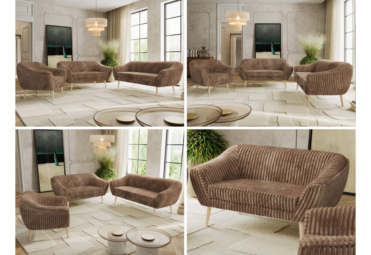 Zestaw PIRS 3+2+1 - brązowy, sztruks - nóżki,  buk