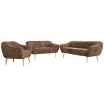 Zestaw PIRS 3+2+1 - brązowy, sztruks - nóżki,  buk