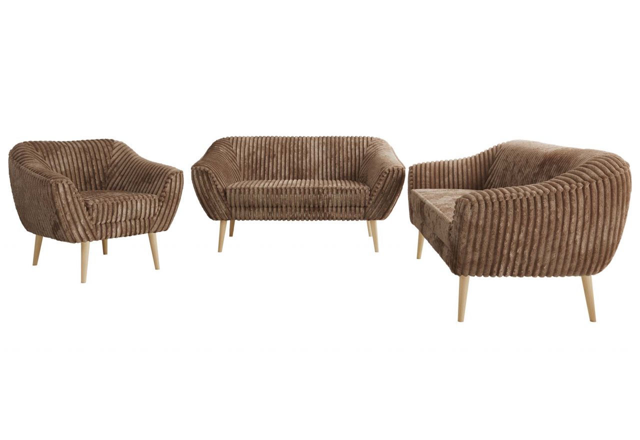 Zestaw PIRS 3+2+1 - brązowy, sztruks - nóżki,  buk