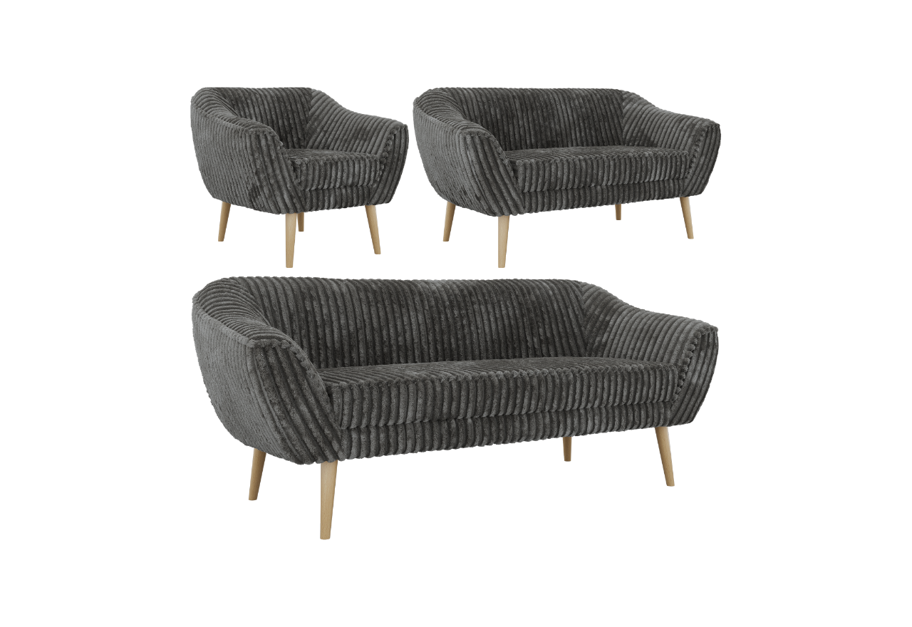 Zestaw PIRS 3+2+1 - szary, sztruks - nóżki,  buk