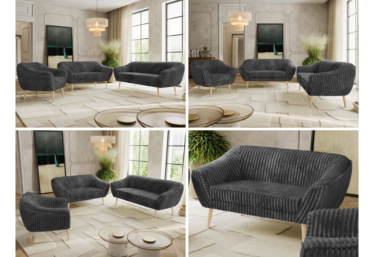 Zestaw PIRS 3+2+1 - szary, sztruks - nóżki,  buk