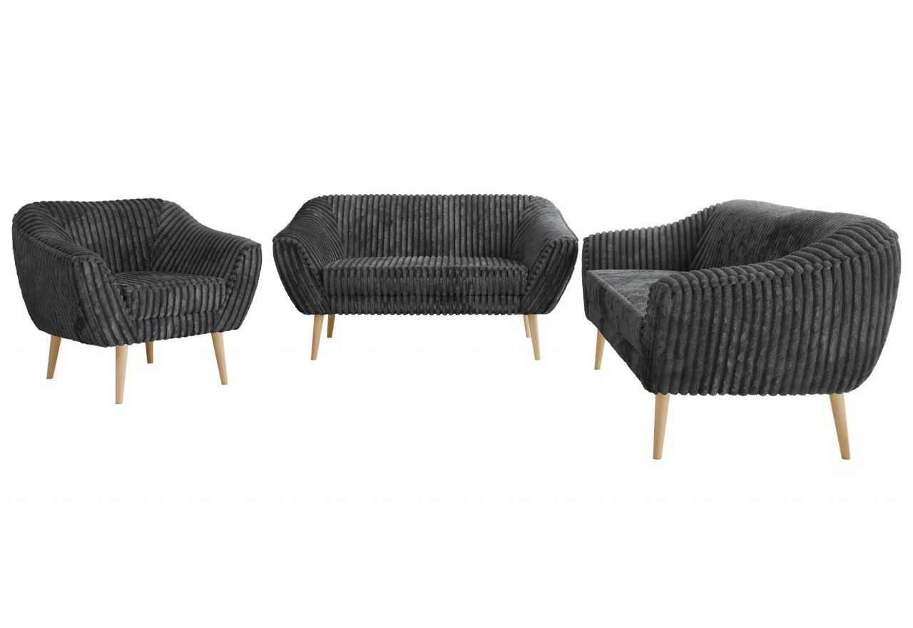 Zestaw PIRS 3+2+1 - szary, sztruks - nóżki,  buk