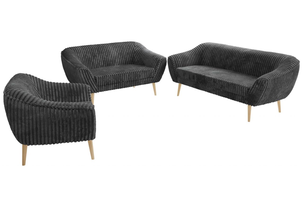 Zestaw PIRS 3+2+1 - szary, sztruks - nóżki,  buk