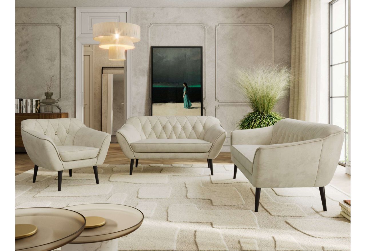 Zestaw PIRS 3+2+1 - kremowy, welwet - nóżki,  czarny