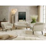 Zestaw PIRS 3+2+1 - kremowy, welwet - nóżki,  czarny