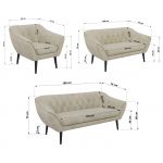 Zestaw PIRS 3+2+1 - kremowy, welwet - nóżki,  czarny