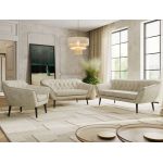 Zestaw PIRS 3+2+1 - kremowy, welwet - nóżki,  czarny